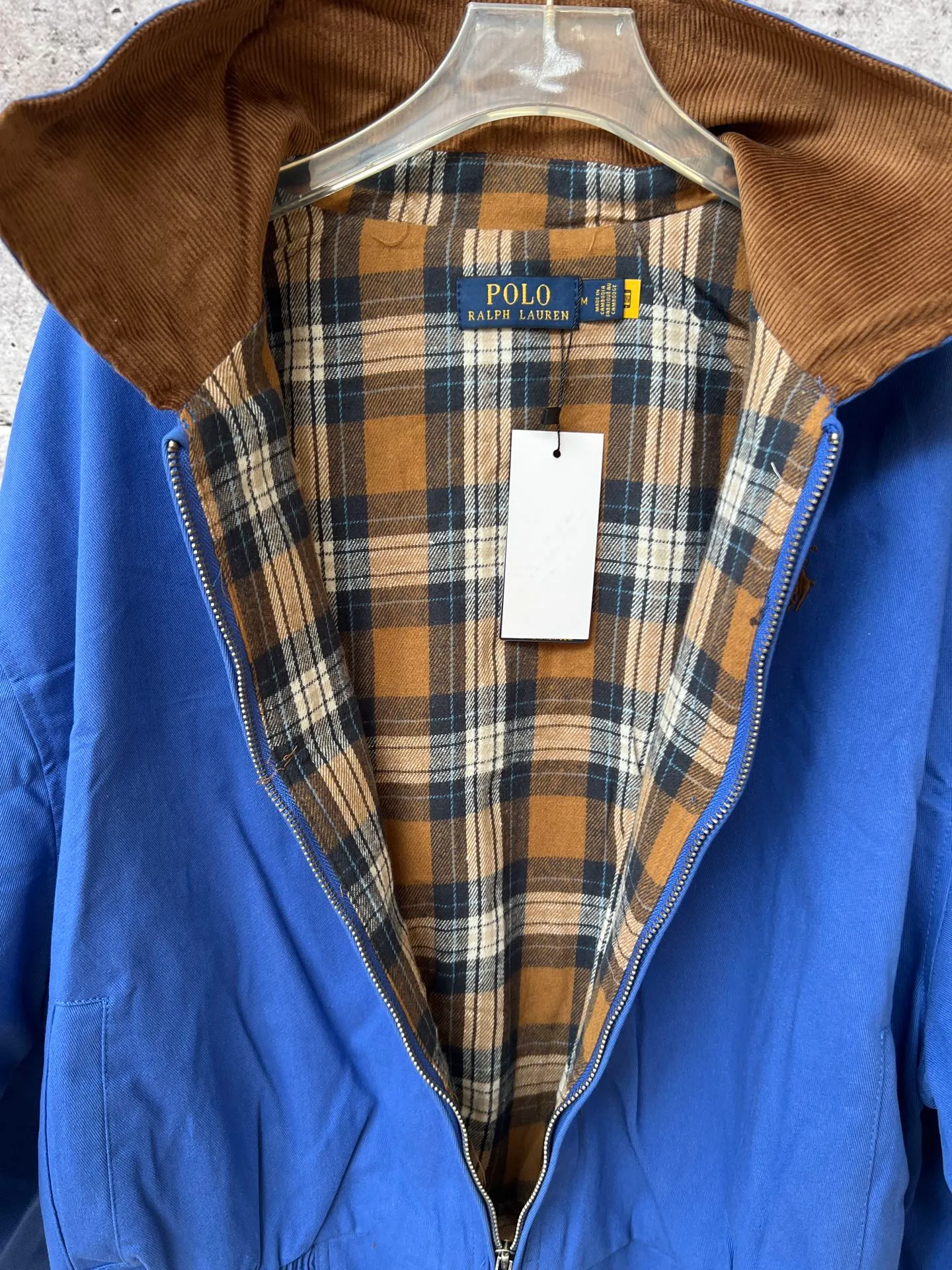 P310 Ralph Lauren women's autumn short wide jacket, short wide version with loose bust, elongated upper body effect, lining with plaid fabric, corduroy contrast collar added to the collar to make it more personalized, imported embroidered pony logo, fine workmanship and customized hardware accessories